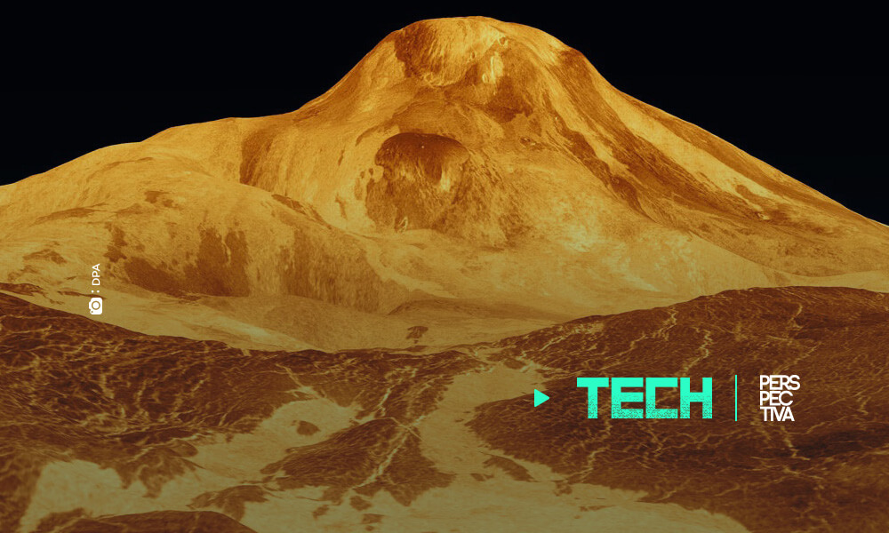 Maat Mons, un gran volcán en Venus, se muestra en esta imagen de radar de color simulado de 1991 de la misión de la nave espacial Magellan de la NASA SOCIEDAD (Crédito: NASA/JPL/DPA).
